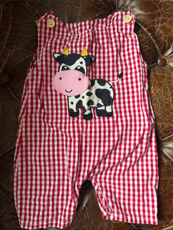 Other - Red Gingham Cow Applique Kids Overalls